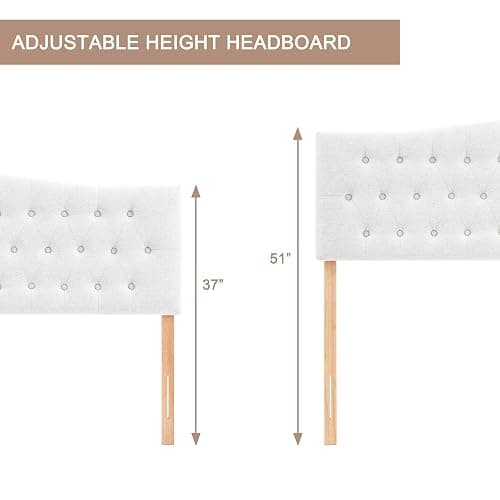 Huatean Home Tufted Upholstered Headboard Twin Size, Sturdy and Durable Solid Wood Twin XL headboard, Fabric Headboard Adjustable Height from 37” to 51”, Modern Button Diamond Design Head Board, White thumbnail 5