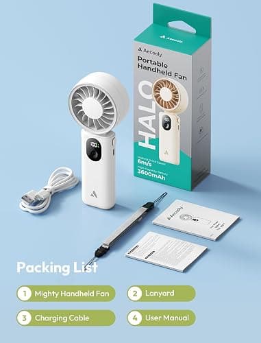 Aecooly Mighty Portable Handheld Fan | 20H Max Cooling Time | 3 Flexible Modes | 5 Speeds Wind | Battery Level Display | USB Rechargeable Mini Personal Battery Powered, Gifts for Women, Travel -White thumbnail 9