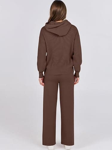ANRABESS Women 2 Piece Outfits Sweater Sets Loose Long Sleeve Hoodies Knit Pullover Wide Leg Pants 2025 Fall Lounge Sweatsuit thumbnail 4