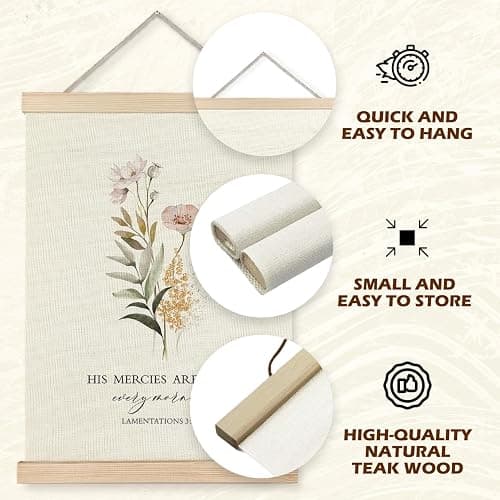 Supwhd Christian Wall Art Decor for Bedroom Living Room Office, His Mercies are New Every Morning Scripture Wall Art Framed 12x16, Christian Gifts for Women thumbnail 5