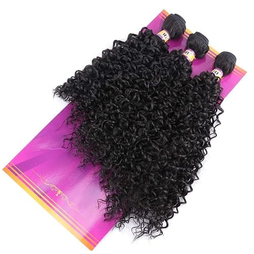 Natural Black Synthetic Hair Weave Afro Kinky Culrly Fiber Hair Externsions 16 18 20 Inches 210 Gram/set Heat Resistant Hair Bundles (2#) thumbnail 8