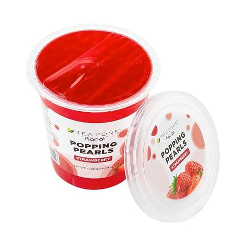 Tea Zone [2 Pound] Strawberry Popping Pearls, Bubble Tea Topping, Vegan & Gluten-Free, Ready-to-Eat for Drinks & Desserts- B2053 (2.0lb) thumbnail 7