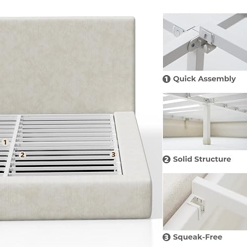 RECCI AirFrame Queen Bed Frame with Headboard, Cloud Upholstered Platform Bed Frame, 5 Inch Foam Cushioned, No Box Spring, Easy Assembly(Beige Chenille) thumbnail 7