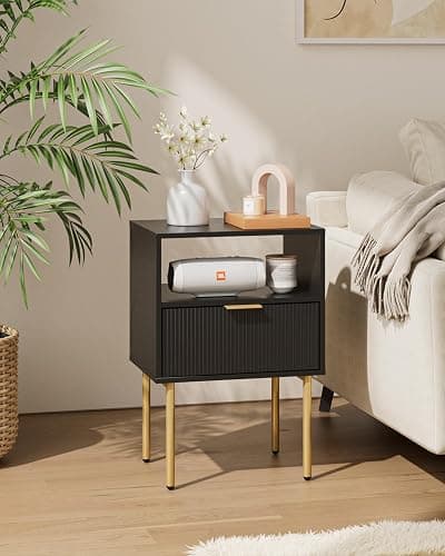 Aienvey Night Stand, Modern Nightstand with Drawers, Bedside Table, Gold Small Side Table for Bedroom, Living Room End Table (1 Drawer, Black Stripe) - Black Stripe - 1 Drawer thumbnail 7
