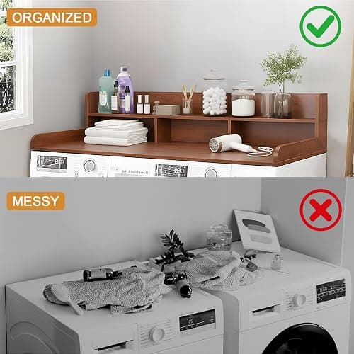 HMAZAE Washer Dryer Countertop with Shelf, 2-Tier Laundry Countertop Over Washer and Dryer, 54" x 27.55" Wooden Table for Folding Clothes for Laundry Room Organization and Storage (Walnut) thumbnail 5