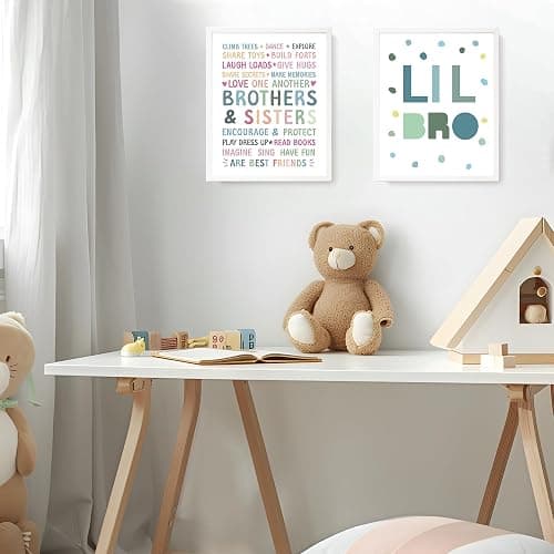 LARTSFRO Brother and Sister Make The Best Friends Wall Art Decor Posters, Baby Boys Gril Nursery Room Playroom Bedroom Bathroom Wall Art Decor, Inspirational Decor for Big Sister Little Brother Nursery Toddler Baby, Gifts for Kids 10x8 Inch Set of 4 Pcs (UNFRAMED) - 8X10in - Big Sis Lil Bro thumbnail 7