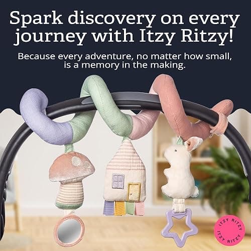 ITZY RITZY Spiral Car Seat & Stroller Activity Toy; Includes Clinking Rings, Mirror and Textured Ribbons; Pastel Rainbow thumbnail 6