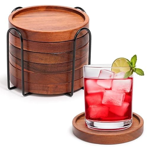 Wooden Coasters Set of 6, Acacia Wood  - Image 1