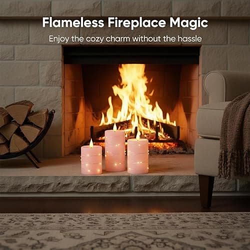 Amagic 3"×4" 5" 6" Flameless Candles with String Lights, Pink 11-Key Remote & Timer Battery Operated Flickering Led Pillar Candles Real Wax for Home, Lantern, Halloween and Christmas Decor, Set of 3 thumbnail 3