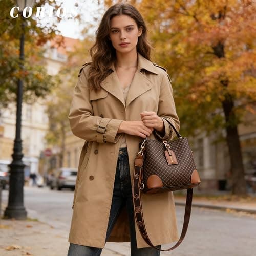 CORIOS Retro Shoulder Crossbody Bag for Women PU Leather Handbag Vintage Print Bucket Bag Small Messenger Satchel Bag thumbnail 3