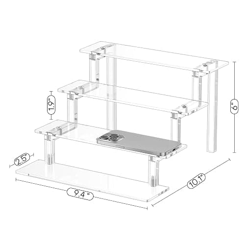 WINKINE Acrylic Display Stand Riser, Perfume Stand Organizer 4 Tier, Holder Shelves Compatible with Funko POP Figures, Cologne Organizer for Men, Acrylic Risers for Display, Clear Bedroom Shelf Holder thumbnail 3