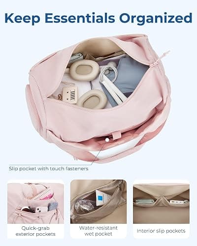 BAGSMART Sporttasche für Damen, leichte Reisetasche mit Schuhfach, Weekender mit Nassfach, Workout-Yoga-Tragetasche, Rosa thumbnail 4
