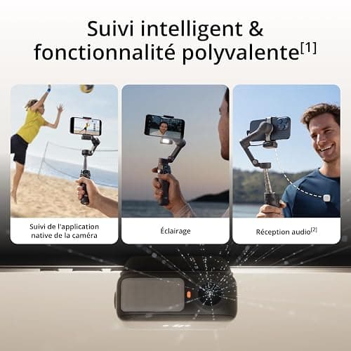 DJI Osmo Mobile 7P pour iPhone, Stabilisateur Nacelle, Android, Suivi natif, Éclairage, Nacelle pour téléphone à 3 axes, Lancement rapide, Édition en un seul clic,Barre d’extension et trépied intégrés thumbnail 2