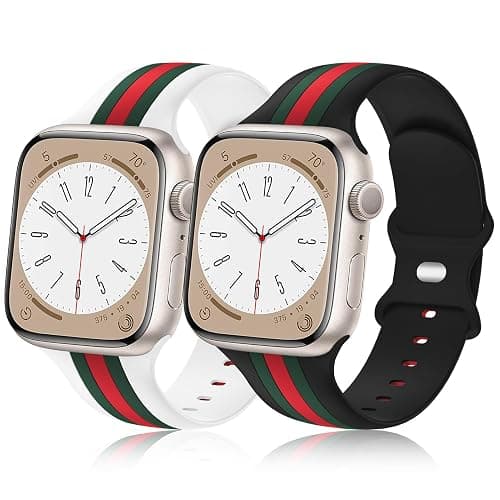 2 Pack Designer Bands Compatible with Apple Watch Band 38mm 40mm 41mm 42mm 44mm 45mm 46mm 49mm Men Women, Soft Silicone Sport Band Strap for iWatch Ultra 1/2/3 Series 11 10 9 8 7 6 5 4 3 2 1 SE 1/2/3 - Image 1