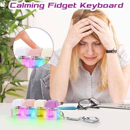 HOMQYTE Keyboard Fidget Toys Adults Fidget Keyboard Clicker with LED Light Keychain Sensory Toys for Anxiety Stress Relief (Macaron1, 4 in 1) thumbnail 4