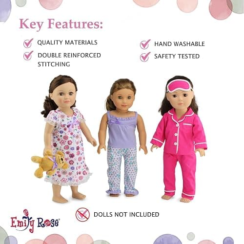 Emily Rose 18 Inch Doll Clothes Cozy Pajamas 18" Doll PJs Sleep Set Collection, with Toy Teddy Bear - 7 PC Value Bundle | Double Reinforced Stitching | USA American Business thumbnail 5
