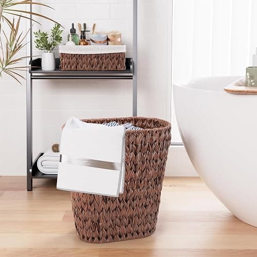 XLHOMO Bathroom Trash Can with Wicker Storage Baskets,12 Liter/3.2Gallon Small Trash Can Handwoven Waste Basket Narrow Small Garbage Can for Bedroom, Bathroom,Office thumbnail 2