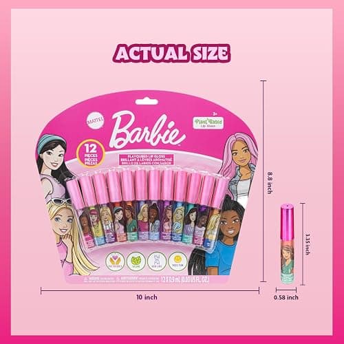 Barbie 12 Piece Plant Based Lip Gloss, Girls Party Favors, First Makeup Set for Girl, Perfect for Parties, Sleepovers, and Birthday Gifts, Ages 3+, by Townley Girl thumbnail 6