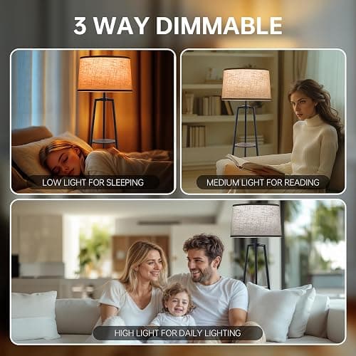 EOEYYOYB 3 Tier Shelf Floor Lamps for Living Room, Modern Standing Lamp with 3 Color Temperature Led Bulb, Tall Lamps for Bedroom and Office, Walnut thumbnail 2