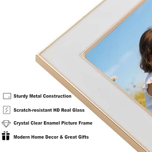 ACHAVINM 4x6 Double Picture Frame with White Enamel Finish, Gold Edge Metal Hinged Photo Frames, Real Glass Front Velvet Back, Display for Wall and Tabletop, Ideal for Wedding Couple Family Photos thumbnail 7