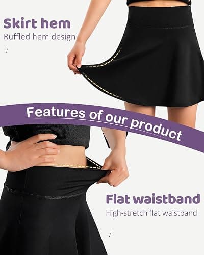 KAKU NANAU Girls‘ Black High-Waisted Skort with Pockets Tennis Skirt 7-14 Years,Elasticated School Skirt with Built-in Shorts Summer Sports & PE thumbnail 5
