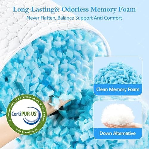Cooling Bed Pillows Queen Size Set of 2, Shredded Memory Foam Pillows for Sleeping 2 Pack, Adjustable Soft Firm Pillow for Side Back Stomach Sleepers, Luxury Cool Pillow for Hot Sleepers Neck Support thumbnail 3