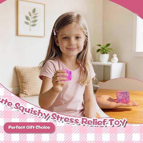 Snowflake Squeeze Toy Ice Cube, 5cm/1.97in Soft Squishy Cube for Kids Ages 3+ & Adults, Sensory Fidget Toy with Floating Snowflake Sequins, Desk Toy, Travel Toy & Party Favor(Pink) thumbnail 2