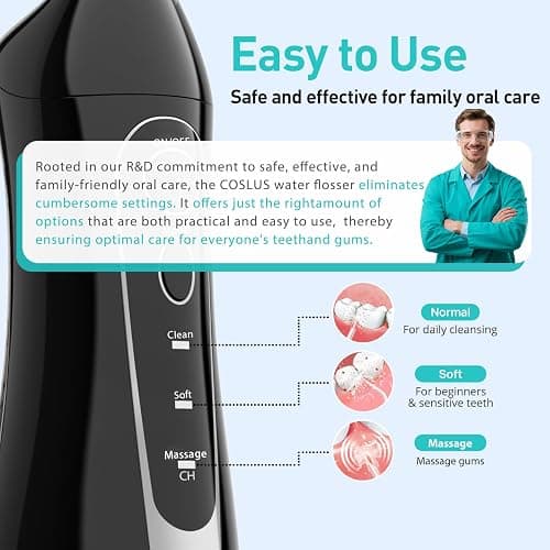 COSLUS Water Dental Flosser Teeth Pick: Portable Cordless Oral Irrigator 300ML Rechargeable Travel Irrigation Cleaner IPX7 Waterproof Electric Flossing Machine for Teeth Cleaning C20(F5020E) thumbnail 5