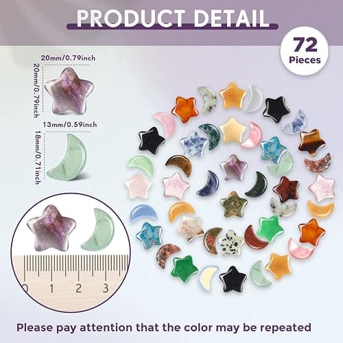 Nuenen 72 Pcs 0.8 inch Bulk Star Moon Worry Stones, Pocket Crystals Small | Polished Thumb Stones, Star and Moon Shaped Crystals for Meditation Reiki Witchcraft, Chakra Balancing Decor thumbnail 2