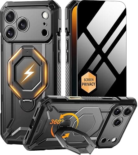 TONGATE for iPhone 17 Pro Max Case with 360° Spin Magnetic Stand, [Compatible with MagSafe][Military-Grade Protection] with Privacy Screen Protector & Camera Control Cover for iPhone 17 ProMax, Black - Image 1