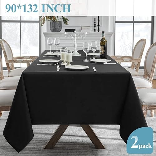 VidaFete 2 Pack 90*132inch Rectangle Tablecloth Polyester Table Cloth，Stain Resistant and Wrinkle Polyester Dining Table Cover for Kitchen Dinning Party Wedding Rectangular Tabletop Decoration(Black) thumbnail 2