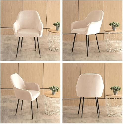 Velvet Stretch Dining Chair Cover with Arms – Soft, Washable, Anti-Slip Slipcover for Curved Back Accent Chairs, Protective Armchair Cover for Dining Room & Office(Beige,1PC) thumbnail 3