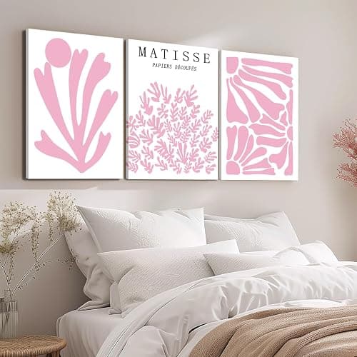 Pink Matisse Abstract Floral Wall Art Framed 16x24 inch Set of 3 Light Pink Flower Market Canvas Poster Prints Aesthetic Pictures Large Modern Danish Pastel Women Wall Decor for Living Room Bedroom thumbnail 5