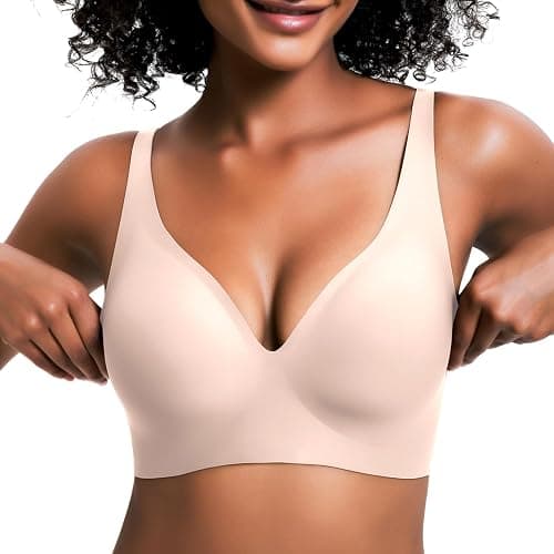 Jelly Wireless Bra for Women, Push Up Seamless T-Shirt Bras, Comfortable Plunge No Underwire Bra with Adjustable Straps - Image 1