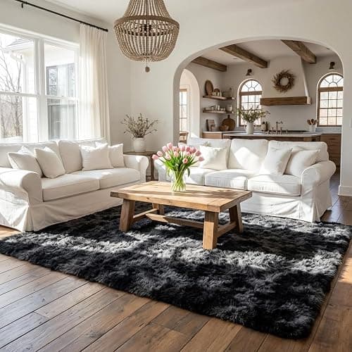 Mugorn Area Rugs 9x12 Living Room, Large Fluffy Rugs for Bedroom, Soft Carpet Shag Kids Room Rug, Non-Slip Fuzzy Rugs Indoor (Black Grey Tie-Dyed, 9ft x 12ft) thumbnail 8