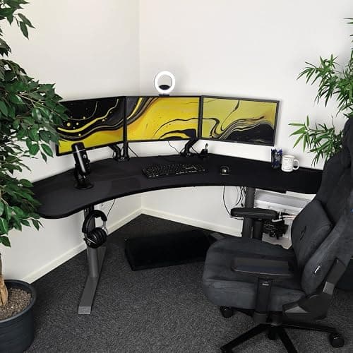 Arozzi Arena Angelo L Shaped GamingDesk, PC Gaming Desk L Shape, Height Adjustable L Shaped Standing Desk for Home Office, Computer Desk with Full Coverage Mouse Pad (Gun Metal) thumbnail 5