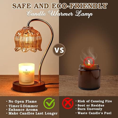 Funistree Flower Candle Warmer Lamp with Timer, Dimmable Candle Lamp Warmer, Christmas Birthday Gift for Women Mom, House Warming for New Home Decor, Lotus Wax Melt Warmer for Jar Candles thumbnail 7