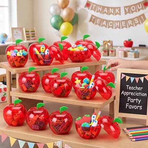 Tanlade 50 Pcs Back to School Gift for Teacher Plastic Apple Container Bulk | 4.1 x 3.7" Apple Container Red Candy Boxes Holder Thank You Gift for Apple of My Eye Teacher End of Year Party Decor thumbnail 2