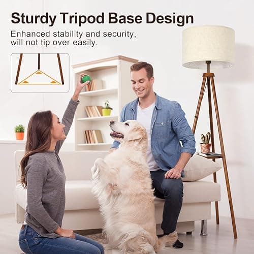 OUTON Tripod Floor Lamp with Shelves, Mid Century Dimmable Wood Floor Lamp with Remote Control, 4 Color Temperatures, Standing Tall Lamp with Linen Shade for Living Room, Bedroom, Office, Walnut thumbnail 6