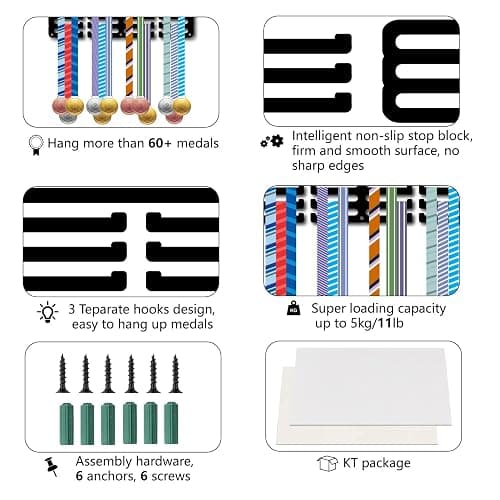 CREATCABIN Gymnastics Medal Holder Medal Hanger Display Rack Sports Metal Hanging Awards Iron Small Mount Decor Awards for Wall Home Badge Race Running Gymnastics Swimming Medalist Black 11.4x5.1 Inch thumbnail 4