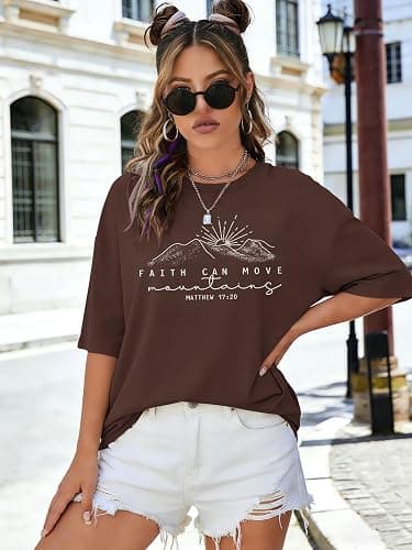 Christian Shirts for Women Oversized Faith Can Move Mountains Shirt Religious Jesus Faith Tshirt Bible Verse Graphics Tees thumbnail 4