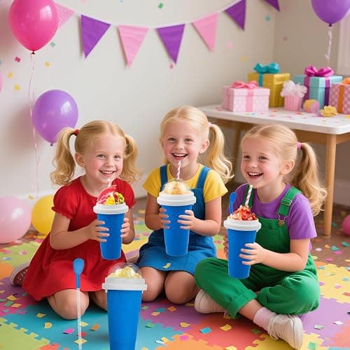 Jairuty Slushie Maker Cup, Quick Frozen Magic Cups for Homemade Milk Shake Ice Cream Maker, Double Layer Squeeze Slushy Maker Cup, Birthday Gifts for Kids,Friends,Family (Bule) - Bule - 350ML thumbnail 2