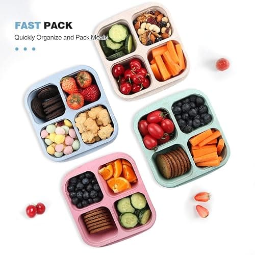 TurtingAs Snack Containers, 4 Pack Reusable Bento Snack Box, 4 Compartments Meal Prep Lunch Containers for Kids Adults, Divided Food Storage Containers for School Work Travel thumbnail 6