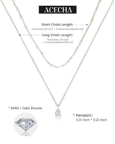 ACECHA Silver Layered Necklaces for Women, Dainty Singapore Chain Choker Necklace with Simple Diamond Pendant Trendy Charm Jewelry Gifts thumbnail 6