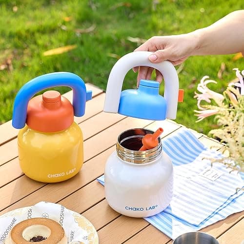 CHAKO LAB Water Bottle with Straw and Carry Handle | Wide Mouth vacuum insulated stainless steel Bottles | Reusable, leak-proof and BPA-free | 33oz (Pink&Green) thumbnail 2