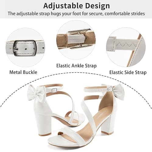 Reimferce Comfortable Block Heels for Women: 3.14" Stable Walk for Confidence on Wedding - Elegant Bow Ankle Strap & Cushioned Insole for Bride & Bridesmaids thumbnail 5