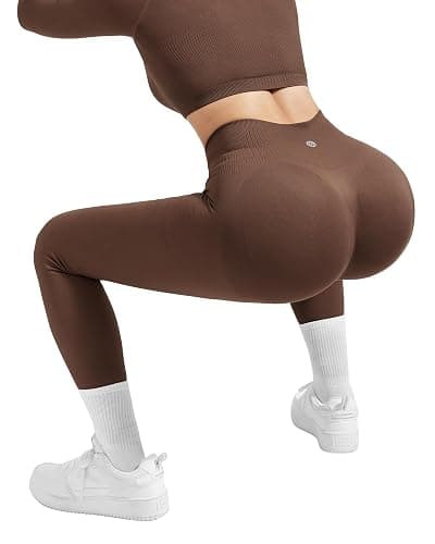 SUUKSESS Women 2 Piece Workout Sets Hidden Scrunch Hip Lifting Seamless Leggings Long Sleeve Yoga Crop Tops thumbnail 3