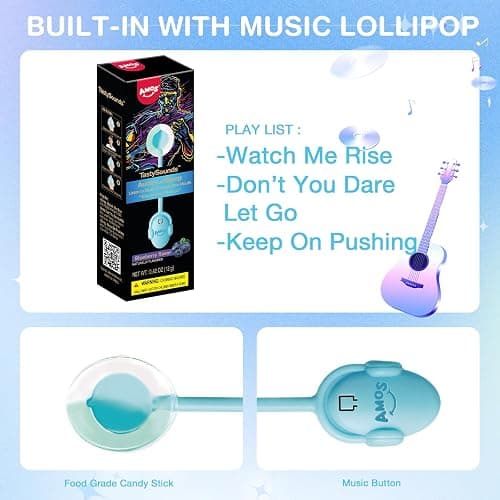 Amos Music Lollipop Candy, Audio Singing Lollipop, Individually Wrapped Natural Blueberry Flavor (1 Pack) thumbnail 6