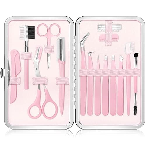 Eyebrow Kit, 17 in 1 Tweezers for Women Facial Hair, Hair Scissors with Comb, Eyebrow Trimmer, Brow Brushes, Hair Tools Travel Bag, Professional Grooming Tweezer Set - Image 1
