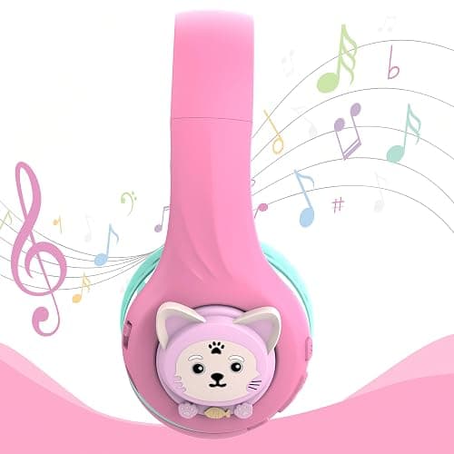 Riwbox CB-7S Kids Wireless Headphones,with Safe Volume Control 74/85/95dB,LED Glow Lights,50H Playtime,Bluetooth V5.3,Built-in Mic, TF Card Slot,for Travel/School/Phone/Laptop (Pink&Green) thumbnail 5